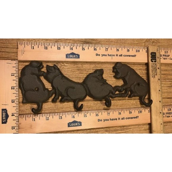 Cast Iron Four Pigs Tails Wall Hook 11"wide 4 1/8"tall Barbeque Decor 0184-0455 - Picture 12 of 12